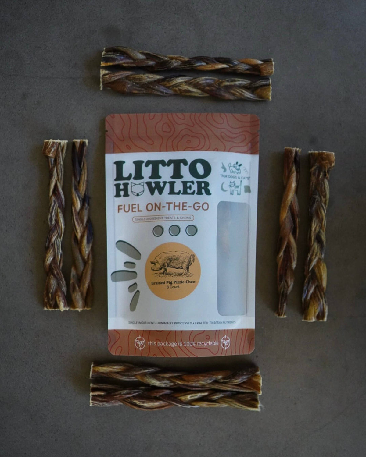 Dehydrated Braided Pig Pizzle Chew - 6 Count
