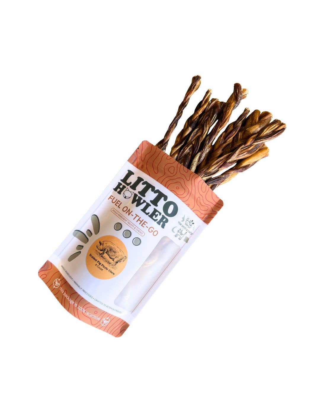Dehydrated Braided Pig Pizzle Chew - 6 Count